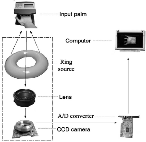 Figure 5 : Palm print recognition system a) Image Acquisition