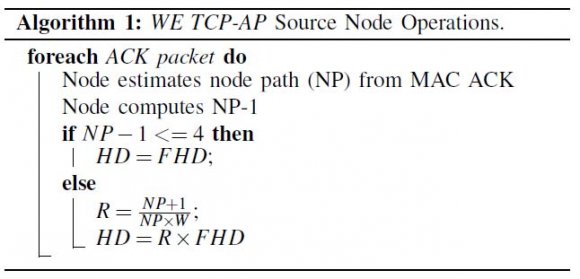 Figure 5 : Ad Hoc Scenario, Received Packets represented by higher delays and less received packets.As TCPAP rate estimation technique is not using a reliable technique to evaluate the medium, the sender is generating more traffic than the medium supports, resulting in more packets queued, less packets in transit, hence its throughput is decreased, the delay is increased, and the number of received packets is also decreased. Another characteristic of TCP-AP is that it uses the standard AIMD process. This process is not suitable for wireless networks as it overloads the wireless channel. This behavior in conjunction with the estimation technique of TCP-AP results in inaccurate available bandwidth estimations and higher delays.We can then conclude that TCP-AP is not evaluating correctly and not using efficiently the available bandwidth along the path, obtaining poor throughput and behaving very conservatively, resulting in a low number of received packets and high delay. TCP-AP is also not considering a fair share of the bandwidth to all flows, not using correctly the medium and having a significant degradation of performance.From Figure3it is possible to conclude that XCP-Winf is using accurately the available bandwidth and link capacity information from the MAC layer, improving significantly network performance: it uses more efficiently the medium, resulting in better delay values. XCP-Winf, being a rate-based protocol, where bandwidth and capacity estimation is based on the MAC layer information, and providing node cooperation, it can effectively and quickly adapt to the links conditions, thus, improving network performance and making the network behave more fairly.From the presented results, it is also possible to observe that WCP has better overall results than TCP-AP. WCP has a rate control mechanism that reacts explicitly to congestion, and a cooperative communication process between neighbor nodes that make WCP to react more efficiently to the network conditions, allowing to have a better medium usage.XCP-b results are better than the ones obtained by TCPAP. However, its results are worse than the ones