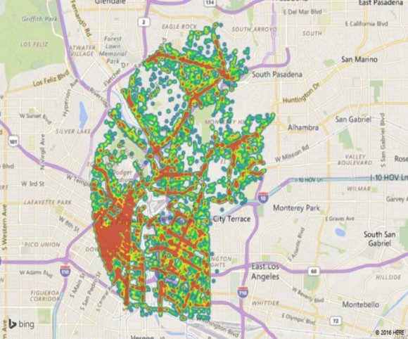 Figure 14: Heat map showing collisions in areas around CSULA