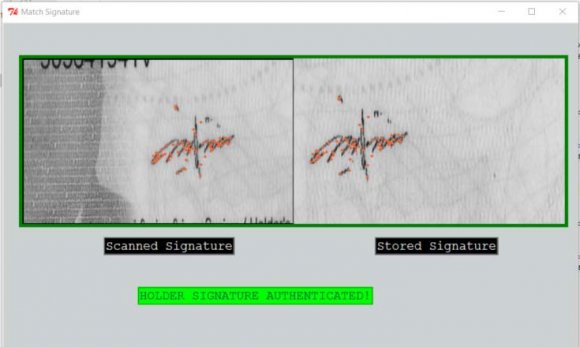 Figure 4: Verifying the RFID tag against central database b) Facial VerificationDuring this stage, the facial image contained in the scanned bio-data page is compared against the centrally stored image template of the passport bearer. As shown in figure5if the two images share a satisfactory number of identical key-points the porotype would declare them as authenticated.