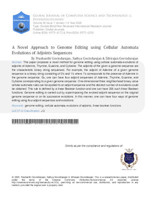 A Novel Approach to Genome Editing Using Cellular Automata Evolutions of Adjoints Sequences