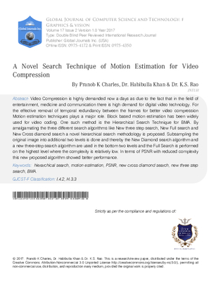 A Novel Search Technique of Motion Estimation for Video Compression