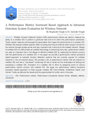 A Performance Metrics Scorecard Based Approach to Intrusion Detection System Evaluation for Wireless Network