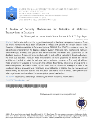 A Review of Security Mechanisms for Detection of Malicious Transactions in Database