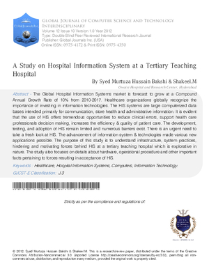 A Study on Hospital Information System at a Tertiary Teaching Hospital