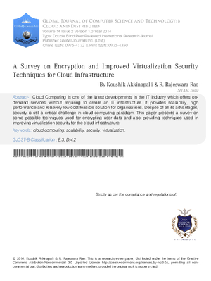 A Survey on Encryption and Improved Virtualization Security Techniques for Cloud Infrastructure