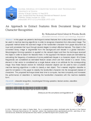 An Approach to Extract Features from Document Image for Character Recognition