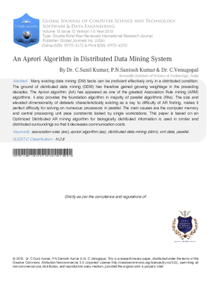 An Aprori Algorithm in Distributed Data Mining System