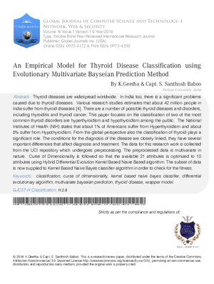 An Empirical Model for Thyroid Disease Classification using Evolutionary Multivariate Bayseian Prediction Method