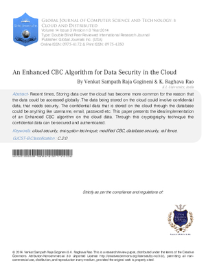 An Enhanced CBC Algorithm for Data Security in the Cloud