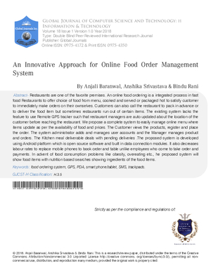 An Innovative Approach for Online Food Order  Management System