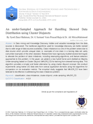 An under-Sampled Approach for Handling Skewed Data Distribution using Cluster Disjuncts