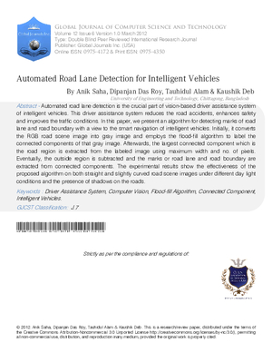 Automated Road Lane Detection for Intelligent Vehicles