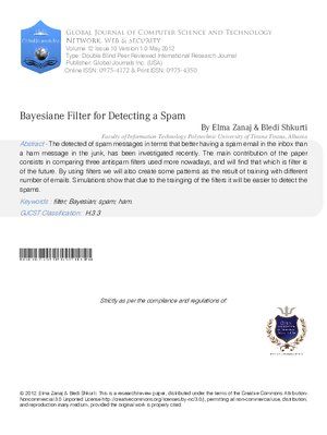 Bayesiane filter for detecting a spam