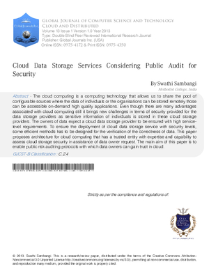 Cloud Data Storage Services Considering Public Audit for Security