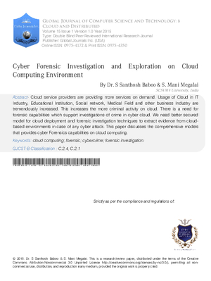 Cyber Forensic Investigation and Exploration on Cloud Computing Environment