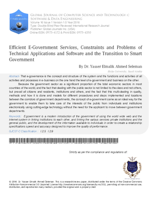 Efficient E-Government Services, Constraints and Problems of Technical Applications and Software and the Transition to Smart Government