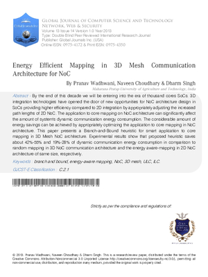 Energy Efficient Mapping in 3D Mesh Communication Architecture for NoC