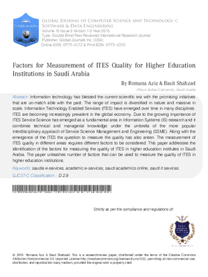Factors for Measurement of ITES Quality for Higher Education Institutions in Saudi Arabia