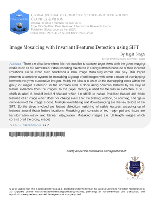Image Mosaicing with Invariant Features detection using SIFT