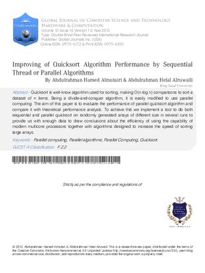 Improving of Quicksort Algorithm performance by sequential thread Or parallel algorithms