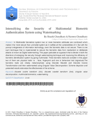 Intensifying the Security of Multiomodal Biometric Authentication System using Watermarking