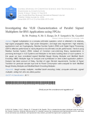 Investigating the VLSI Characterization of Parallel Signed Multipliers for RNS Applications Using FPGAs