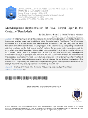 Knowledgebase Representation for Royal Bengal Tiger In The Context of Bangladesh