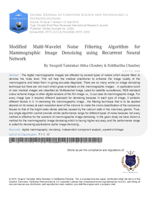 Modified Multi-Wavelet Noise Filtering Algorithm for Mammographic Image Denoising Using Recurrent Neural Network