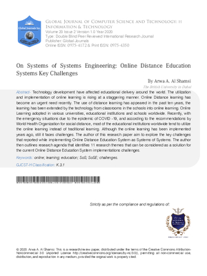 On Systems of Systems Engineering: Online Distance Education Systems Key Challenges