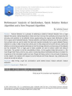 Performance Analysis of Quickreduct, Quick Relative Reduct Algorithm	and a New Proposed Algorithm