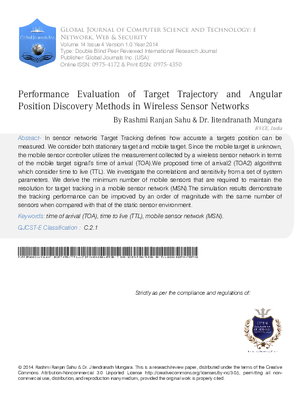 Performance Evaluation of Target Trajectory and Angular Position Discovery Methods in Wireless Sensor Networks