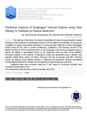 Prediction Analysis of Esophageal Variceal Degrees using Data Mining: Is Validated in Clinical Medicine?