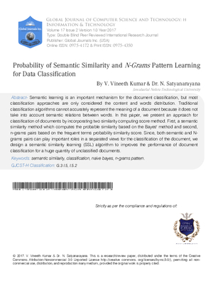 Probability of Semantic Similarity and N-grams Pattern Learning for Data Classification
