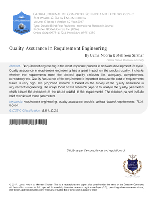 Quality Assurance in Requirement Engineering