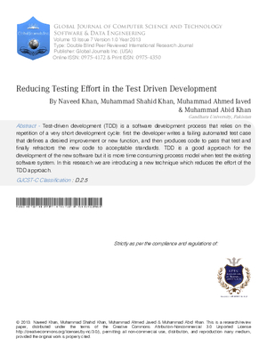 Reducing Testing Effort in the Test Driven Development