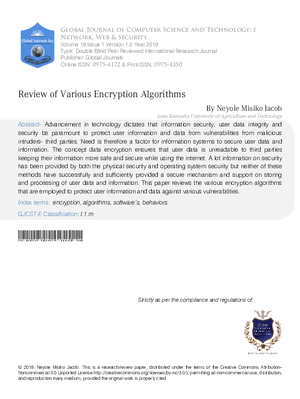 Review of Various Encryption Algorithms