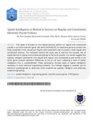 Spatial Intelligence as Related to Success on Regular and Constrained Electronic Puzzle Formats