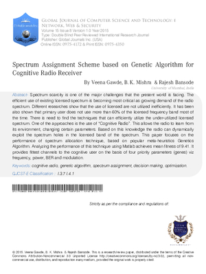 Spectrum Assignment Scheme based on Genetic Algorithm for Cognitive Radio Receiver