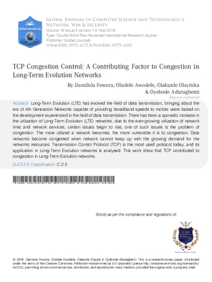 TCP Congestion Control: A Contributing Factor to Congestion in  Long-Term Evolution Networks