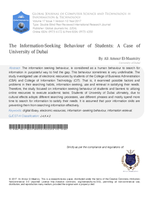 The Information-Seeking Behaviour of Students: A Case of University of Dubai