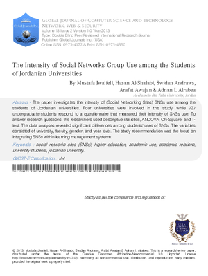 The Intensity of Social Networks Group Use among the Students of Jordanian Universities