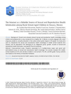 The Internet as a Reliable Source of Sexual and Reproductive Health Information among Rural School-Aged Children in Oaxaca, Mexico
