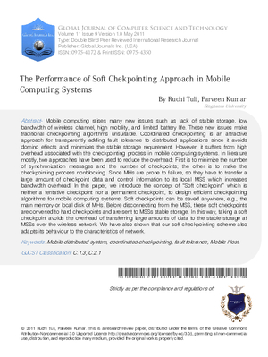 THE PERFORMANCE OF SOFT CHEKPOINTING APPROACH IN MOBILE COMPUTING SYSTEMS