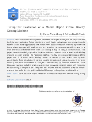 Turing-Test Evaluation of a Mobile Haptic Virtual Reality Kissing Machine