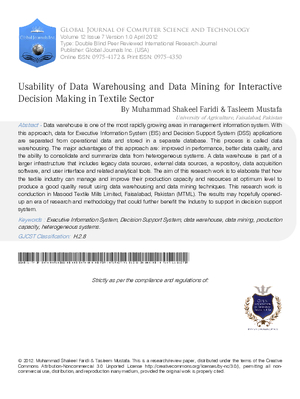 Usability of Data Warehousing and Data Mining for Interactive Decision Making in Textile Sector