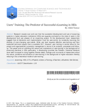 Usersa Training: The Predictor of Successful eLearning in HEIs