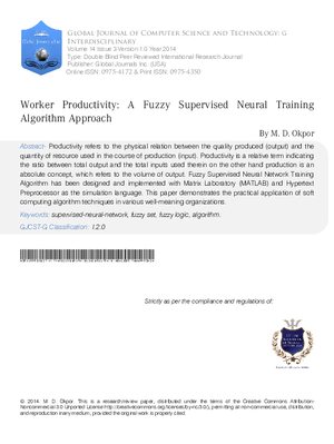 Worker Productivity: A Fuzzy Supervised Neural Training Algorithm Approach