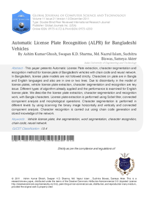 Automatic License Plate Recognition (ALPR) for  Bangladeshi Vehicles