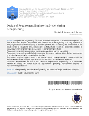 Design of Requirement Engineering Model during Reengineering